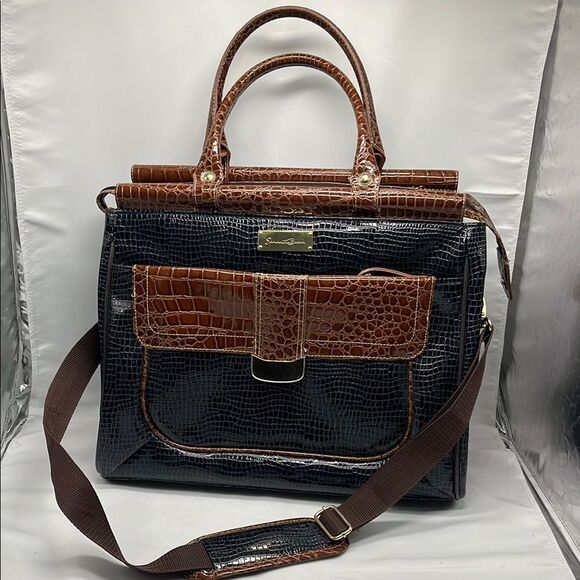 Large Blue and Brown Samantha Brown Faux Croc Weekend Travel Bag - Picture 1 of 6